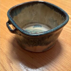 Handcrafted Studio Pottery Square Bowl with Slot for Spreader-Signed by Artist